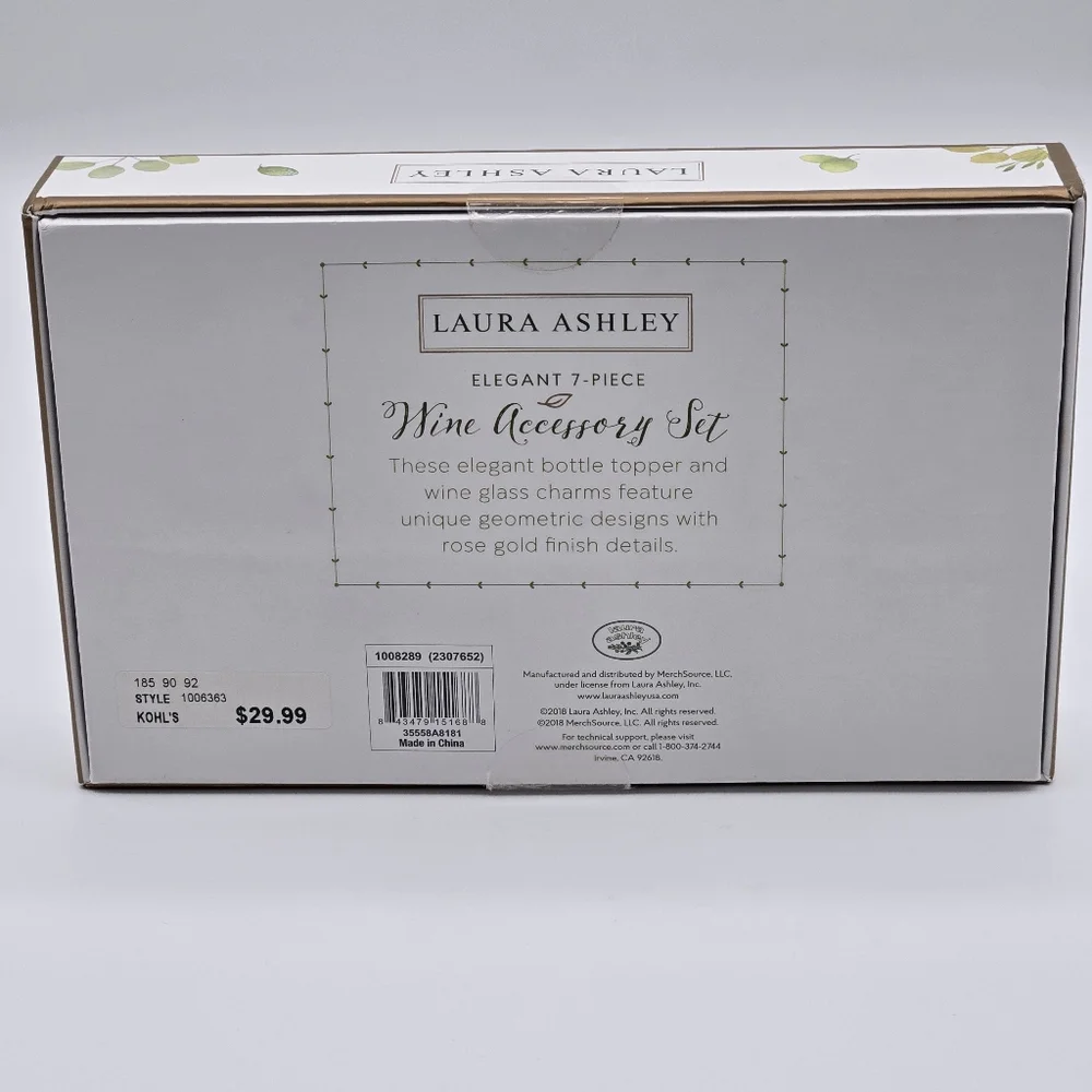 NEW Laura Ashley Rose Gold Elegant 7 Piece Wine Accessory Kit